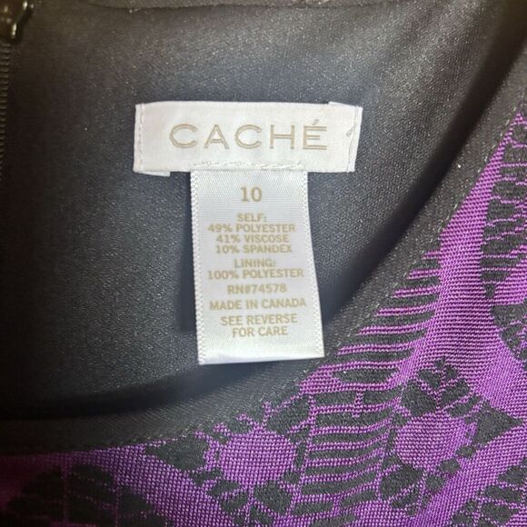 CACHE Bodycon Cocktail Dress 10 Purple Black Paisley Print Lined Sleeveless - Picture 6 of 7